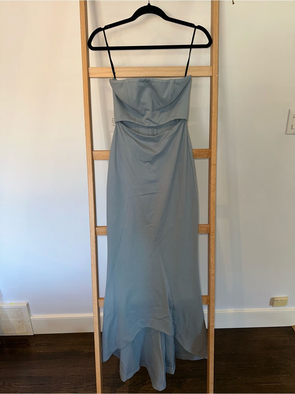 Sleeveless Cutout Satin Evening Dress in Light Blue